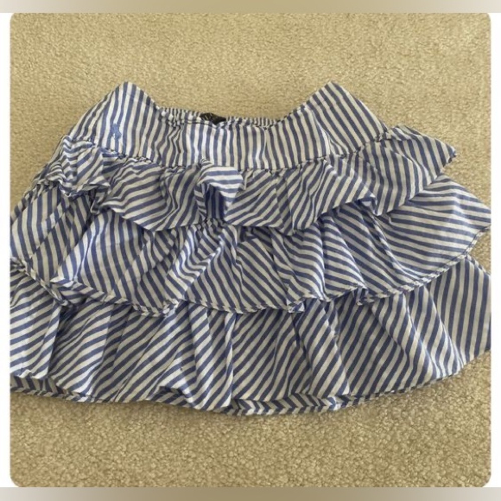 EUC. Girls M (8-10) Polo Ralph Lauren Pale Blue White Stripe Tiered Ruffle Skirt - Picture 8 of 9